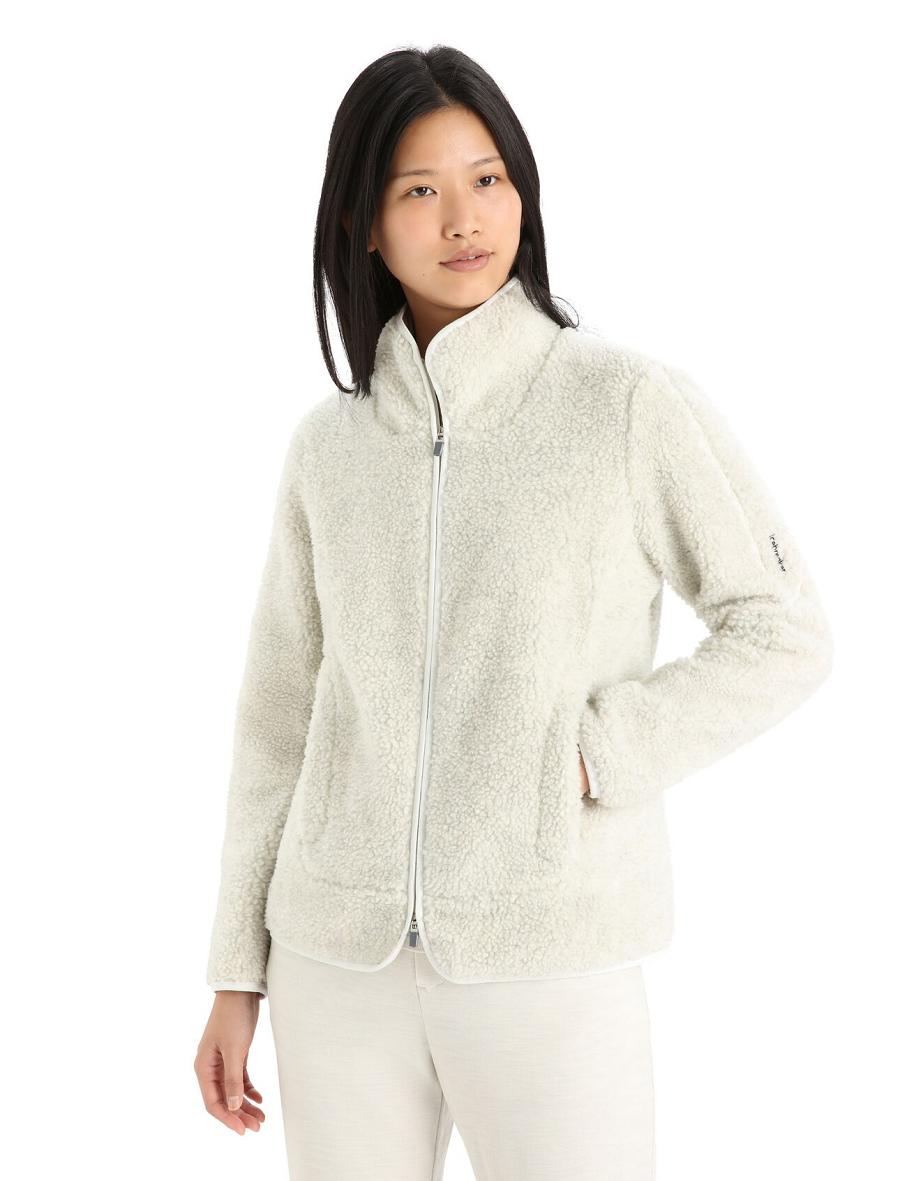 Ecru Heather / Snow Women's Icebreaker RealFleece™ Merino High Pile Long Sleeve Zip Hoodie | USA 1663JPQJ